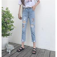 womens mid rise strenchy jeans pants simple straight ripped solid