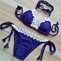 womens lace halter bikini lace up polyester blue