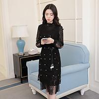 womens holiday a line dress solid v neck midi long sleeve acrylic summ ...