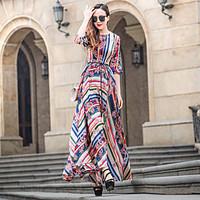 womens casualdaily loose dress striped round neck maxi length sleeve p ...