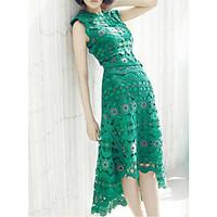 womens casualdaily sheath dress solid round neck maxi sleeveless cotto ...