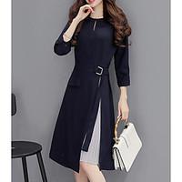 womens casualdaily sheath dress color block round neck midi long sleev ...