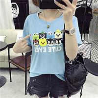 womens casualdaily cute t shirt solid print round neck short sleeve co ...