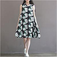 womens casualdaily loose dress floral round neck knee length sleeveles ...