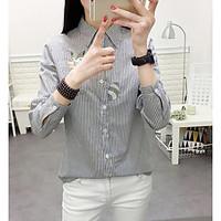 Women\'s Casual/Daily Simple Shirt, Striped Shirt Collar Long Sleeve Cotton Thin