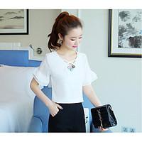 womens casualdaily simple blouse solid asymmetrical short sleeve polye ...