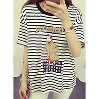 womens beach cute t shirt striped print round neck short sleeve cotton