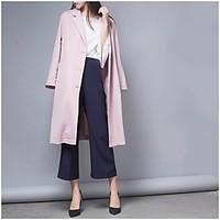 womens casualdaily simple spring trench coat solid square neck long sl ...