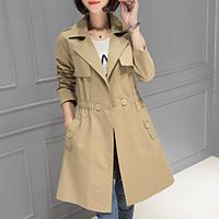 Women\'s Going out Casual/Daily Sexy Vintage Cute Spring Fall Trench Coat, Solid Stand Long Sleeve Long Polyester
