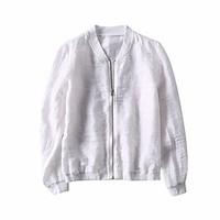 Women\'s Casual/Daily Simple Cute Spring Jacket, Solid Stand Long Sleeve Regular Linen Others
