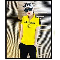 womens casualdaily sports simple active t shirt pant suits letter stan ...