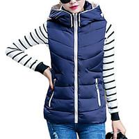 Women\'s Color Block Blue / Red / Beige / Black Padded Coat, Simple / Cute Hooded Sleeveless