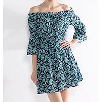 womens going out swing dress floral boat neck above knee length sleeve ...