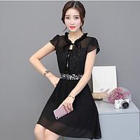 womens casualdaily a line dress solid round neck knee length short sle ...