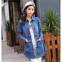 Women\'s Going out Sexy Spring Denim Jacket, Solid Shawl Lapel Long Sleeve Regular Others