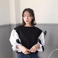 Women\'s Casual/Daily Cute Shirt, Solid Round Neck ¾ Sleeve PU