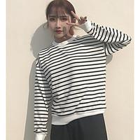 womens casualdaily sweatshirt striped round neck micro elastic cotton  ...