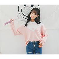 Women\'s Casual/Daily Sweatshirt Solid Color Block Round Neck Micro-elastic Cotton Long Sleeve Spring