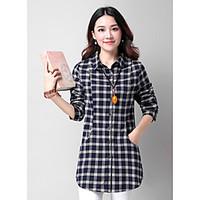 womens casualdaily simple shirt plaid shirt collar long sleeve cotton