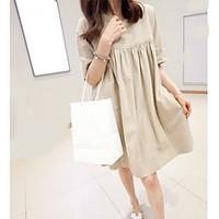 womens going out loose dress solid round neck above knee short sleeve  ...