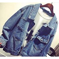 womens going out simple fall denim jacket solid print shawl lapel long ...