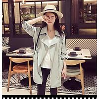 womens going out simple spring trench coat solid shirt collar long sle ...