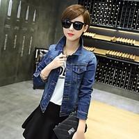 womens going out simple spring denim jacket solid shirt collar long sl ...