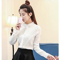 womens daily simple cute shirt solid stand long sleeve cotton