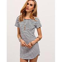 womens daily simple t shirt striped color block round neck short sleev ...