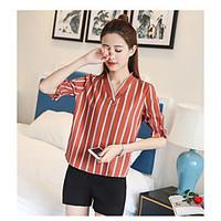 womens casualdaily simple summer shirt striped v neck length sleeve co ...