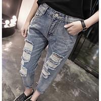 womens high rise inelastic jeans pants simple loose ripped solid