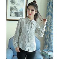 womens work street chic shirt striped shirt collar long sleeve cotton