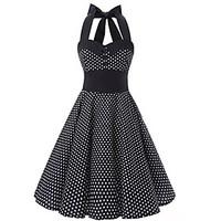 Women\'s Casual/Daily Swing Dress, Polka Dot Halter Above Knee Sleeveless Cotton Spring Mid Rise Micro-elastic Medium