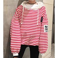 Women\'s Casual/Daily Hoodie Striped Hooded strenchy Cotton Long Sleeve Spring