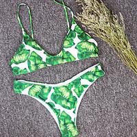 Women\'s Lace Up Solid Green Halter Nylon S/M/L Sexy Fashion Bikini Swimwears