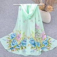 Women\'s Chiffon Scarf Cute Party Casual Rectangle Green/Blue/Yellow/Pink Print Scarves