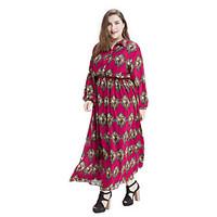 Women\'s Plus Size Vintage Chiffon Dress, Print Square Neck Maxi Long Sleeve Cotton Polyester Spring Summer High Rise Micro-elastic Medium