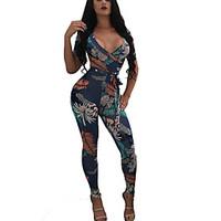 Women\'s High Rise Going out Casual/Daily Holiday Slim Over Hip JumpsuitsSexy Vintage Boho Skinny Print Spring Fall