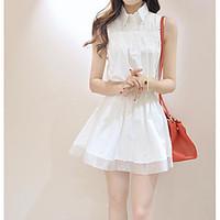 Women\'s Casual/Daily Loose Dress, Solid Shirt Collar Midi Sleeveless Modal Summer Mid Rise Micro-elastic Thin