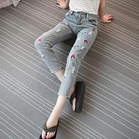 womens mid rise micro elastic jeans pants simple harem print