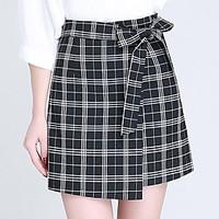 Women\'s Plus Size A Line Check Bow Layered Skirts, Going out Casual/Daily Simple Cute High Rise Above Knee Zipper Polyester Micro-elastic