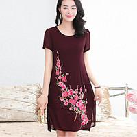 womens plus size going out simple shift dress embroidered round neck a ...
