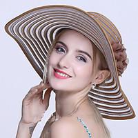 Women Flower Mesh Yarn Stripes Summer Shade Sunscreen Foldable Travel Seaside Beach Hat