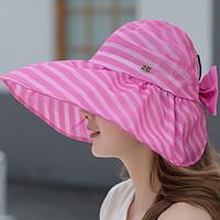 Women Foldable Summer Anti-ultraviolet Brim Shade Stripes Printed Empty Top Cloth Sunscreen Hat