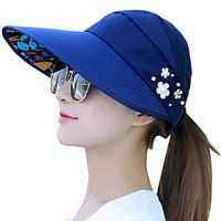 women summer print pearl flower decoration empty top hat beach sun sun ...