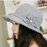 Women Foldable Flowers Pearls Summer Ladies Anti-UV Thin Fisherman Dome Sunshade Cloth Hat