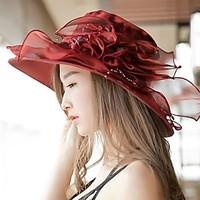 Women Ribbon Bow Flower Print Sun Summer Dome Chiffon Hat Folding Anti-ultraviolet Travel Beach Hat