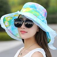 Women Ribbon Bow Flower Print Sun Summer Chiffon Folding Anti-ultraviolet Travel Beach Hat