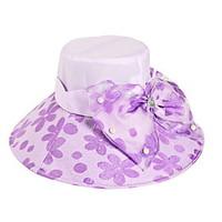 Women Foldable Summer Anti-ultraviolet Flower Printing Pearl Decoration Cloth Sunscreen Hat