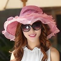 Women Foldable Summer Ladies Anti-UV Big Brim Chiffon Star Love Embroidery Printing Large Slower Decoration Sun Hat